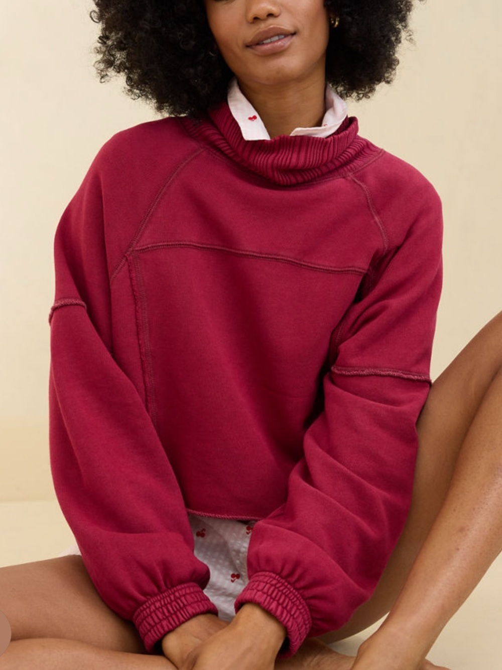 Aerie Burgundy Cropped Turtleneck Sweatshirt Size S